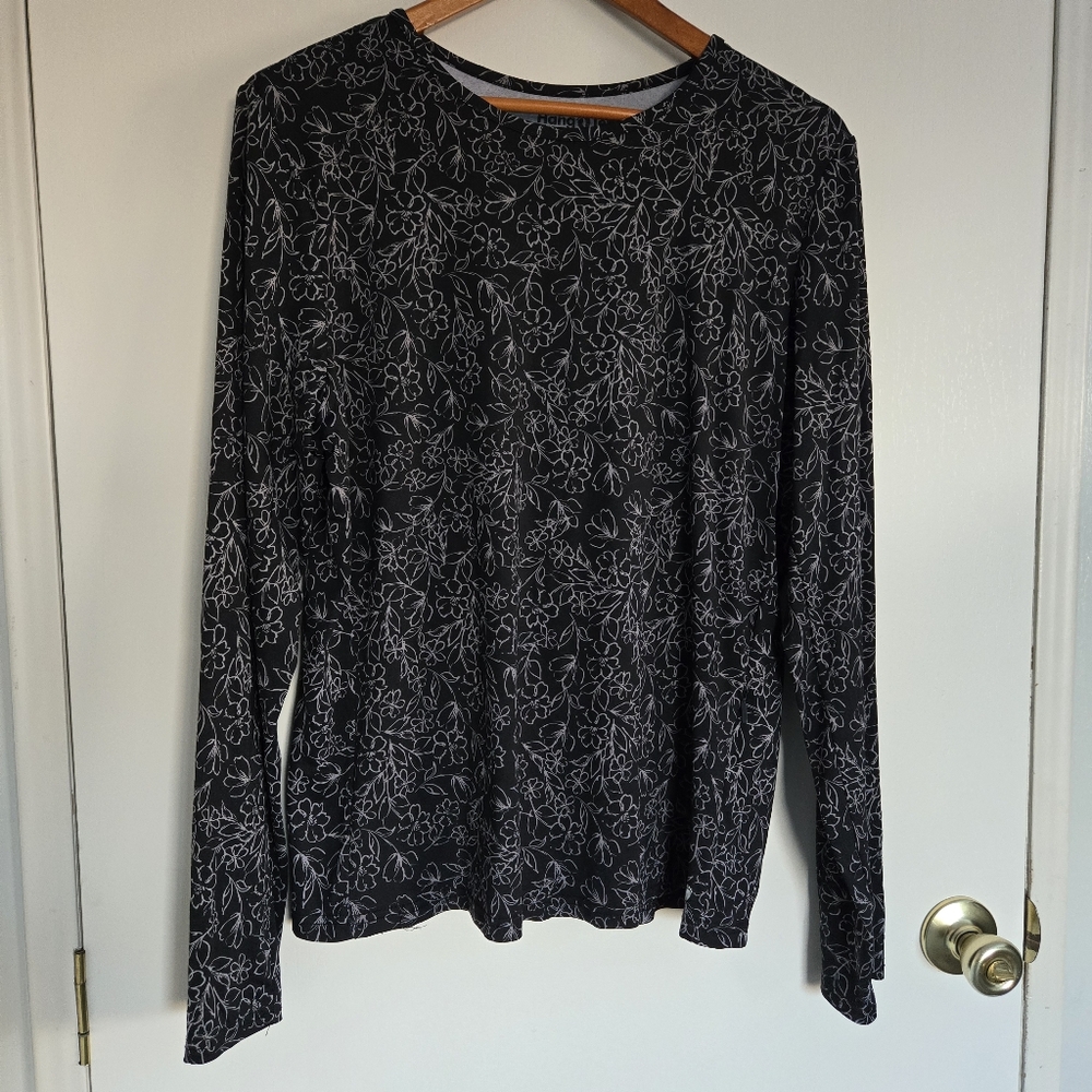 Hang Ten Black Floral Long Sleeve Top Women's  XL
